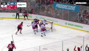 Dawson Mercer scores a powerplay goal against the New York Rangers