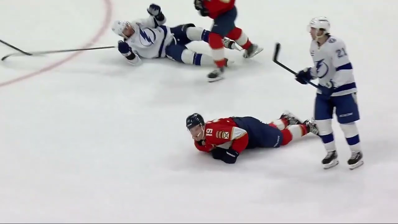 Nikita Kucherov was assessed a major penalty and a game misconduct for kneeing Matthew Tkachuk