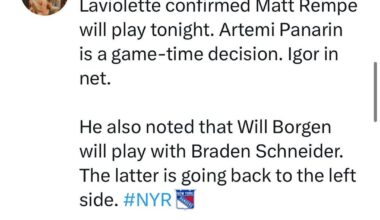 Rempe in, Bread GTD, Igor in net, Jones looks to be a scratch