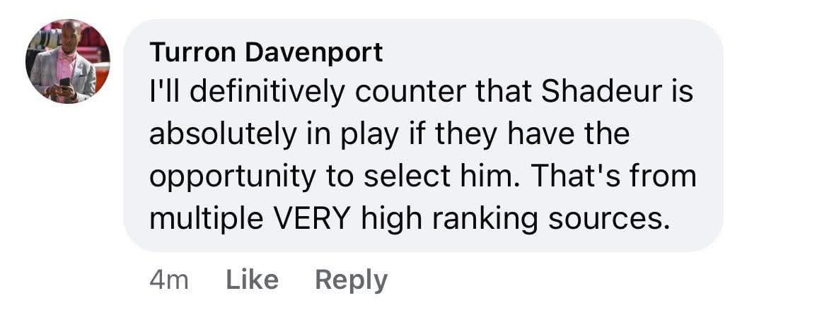 TD says Shedeur Sanders is an option for the Titans