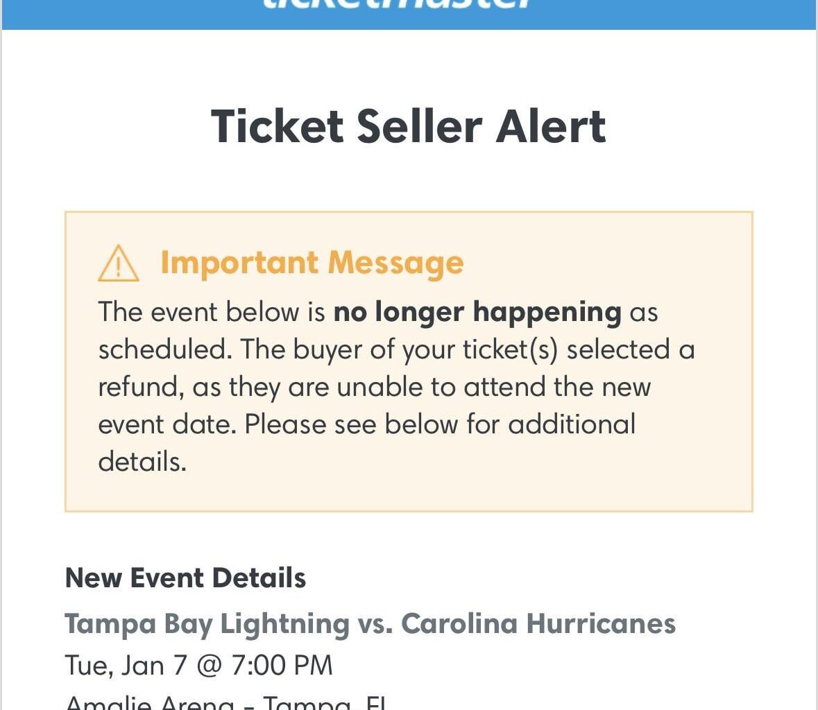 Now the canes game on 01/07 is cancelled??