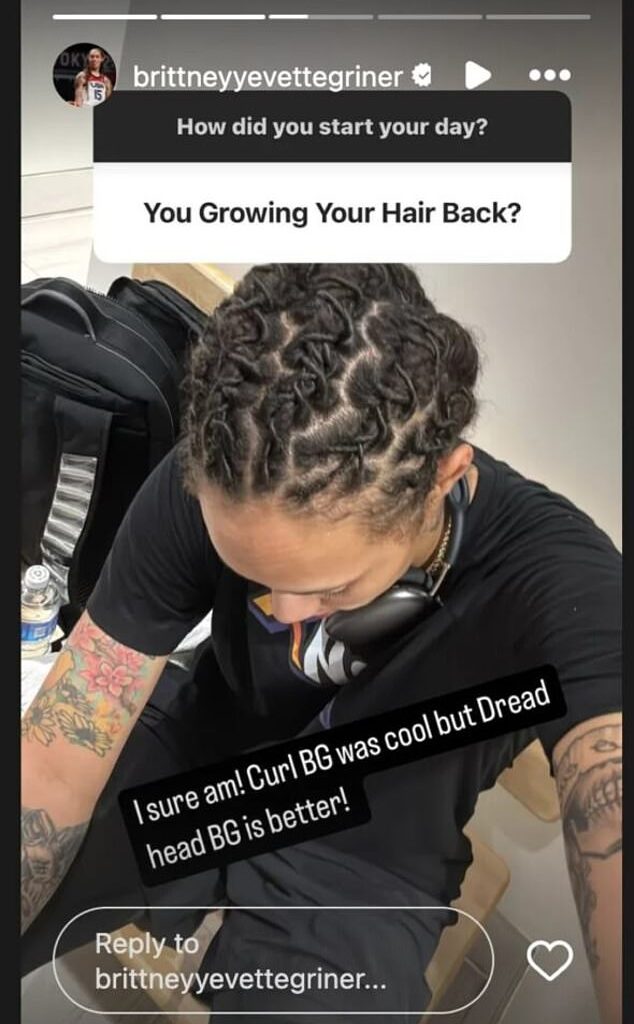 Brittney Griner revealed on her Instagram story that she is growing her hair back out