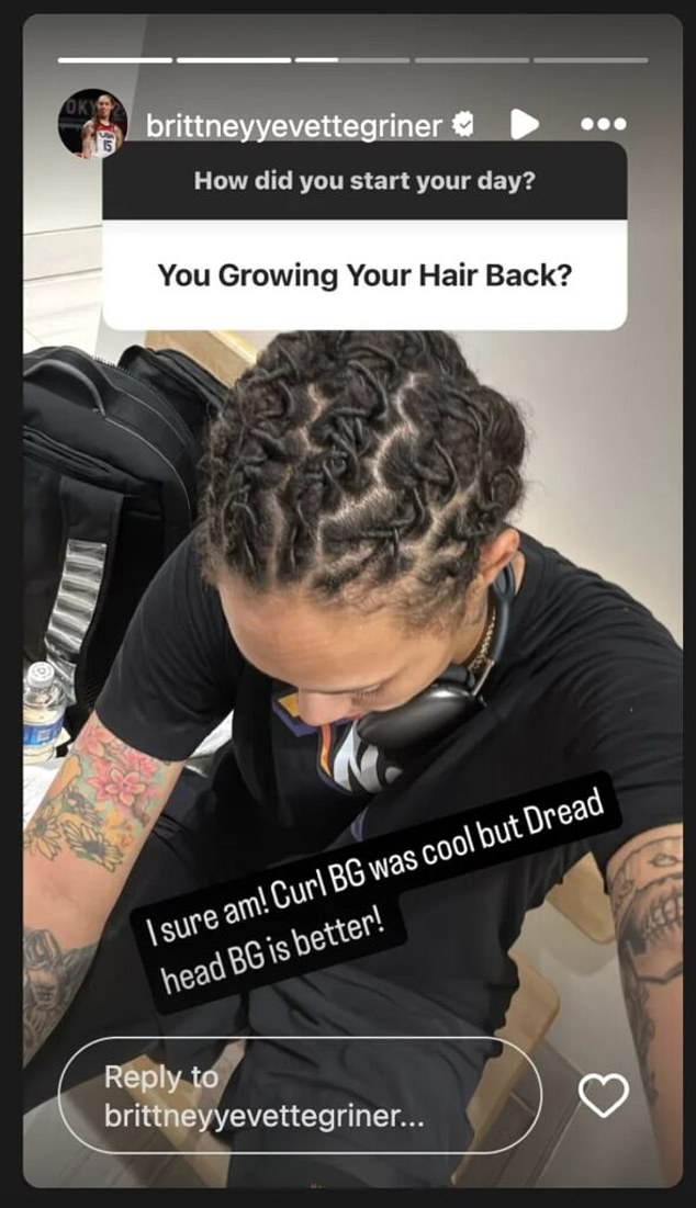 Brittney Griner revealed on her Instagram story that she is growing her hair back out