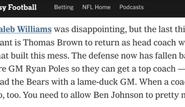 Thoughts on Michael Salfino's Bears remarks in the Athletic?