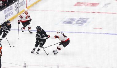 Kopi scores by hitting the puck out of midair with his blade turned upside down