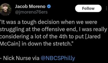 [Nurse] our offense stunk, but I still didn't want to play our second best offensive player today
