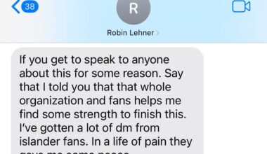 Text from Robin Lehner today on his appreciation for Islander fans