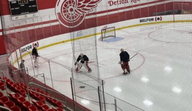 Cam Talbot, Alex Lyon and Ville Husso all on the ice today ahead of Red Wings practice
