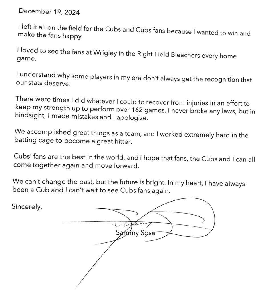 Sammy Sosa’s full statement