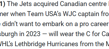 Who's following the lone Jet's Prospect at this years WJC?