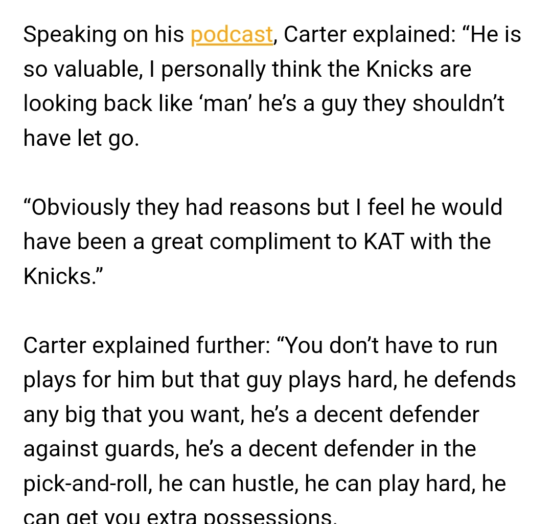 Vince Carter says Knicks should've kept Hartenstein 😡