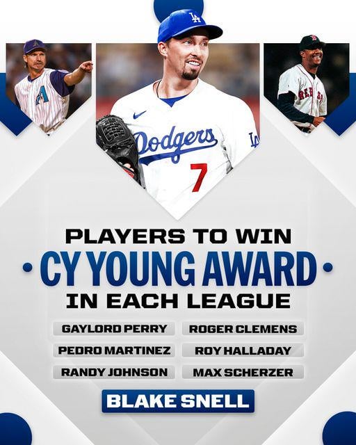 This list is ELITE 💥
Blake Snell is 1 of 7 players to ever win a Cy Young Award in both leagues!