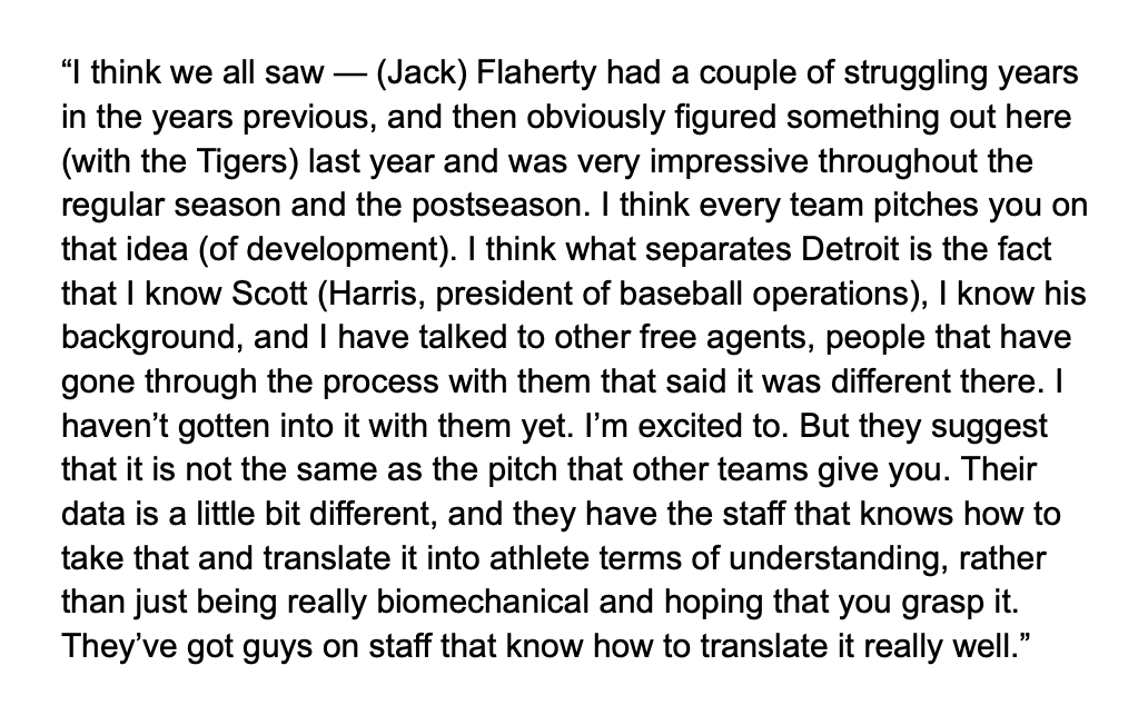 Veteran right-hander Alex Cobb on what sets the Tigers' pitching department apart from the other 29 MLB teams: