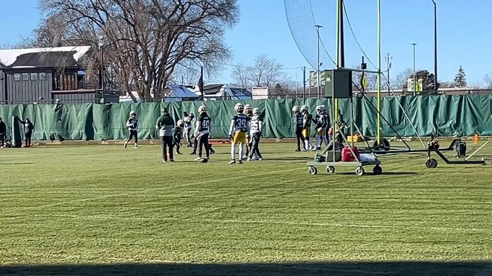Jaire Alexander on the practice field for the second straight day. Same two DNPs: Javon Bullard and Quay Walker — both with ankle injuries. Walker was wearing a boot.