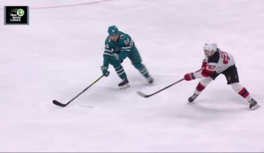 Nico Hischier scores a powerplay goal against the San Jose Sharks