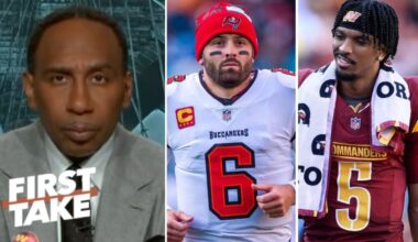 FIRST TAKE | I'm taking Jayden Daniels over Baker! - Stephen A. on NFC Wild Card: Commanders vs Bucs