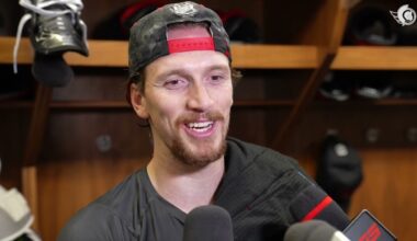 Travis Green, Shane Pinto, and Thomas Chabot Pregame Media vs BUF