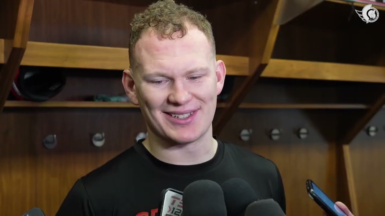 Ridly Greig, Zack MacEwen, Brady Tkachuk, Travis Green Media Availability Jan. 10