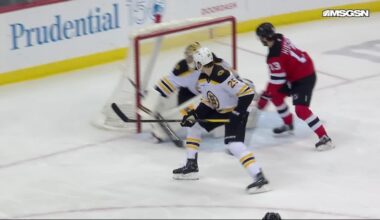 Dougie Hamilton scores a powerplay goal against the Boston Bruins