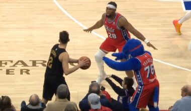 76ers mascot double-teams inbounder and forces turnover in clutch vs Cavs 😂