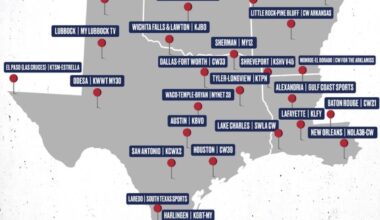 Texas Rangers 2024 Over the air TV Affiliate Footprint Map