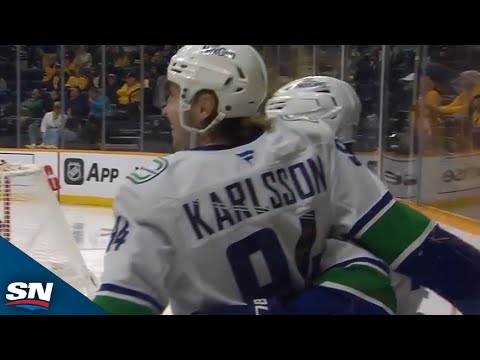 Canucks' Linus Karlsson Taps In First NHL Goal Off Beauty Feed From Tyler Myers