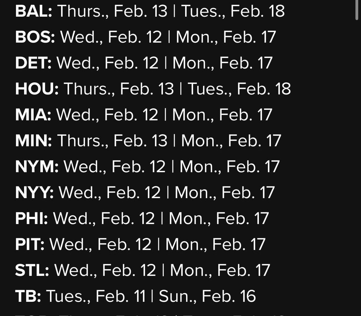 2025 Spring Training first workout dates announced