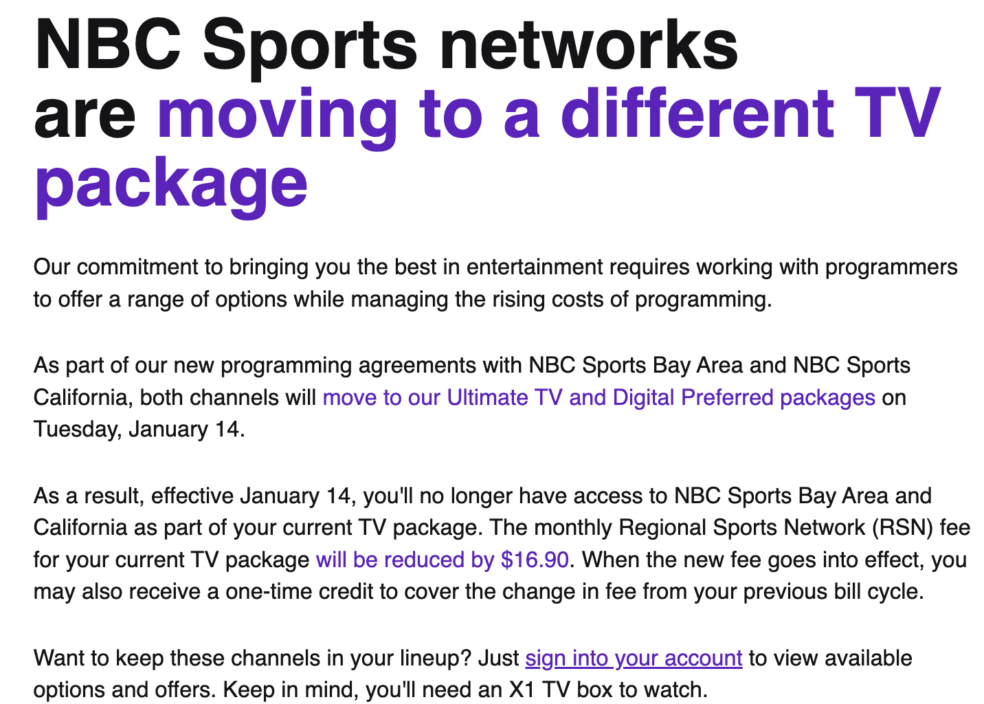 NBC Sports Bay Area moving to higher-priced Xfinity tier