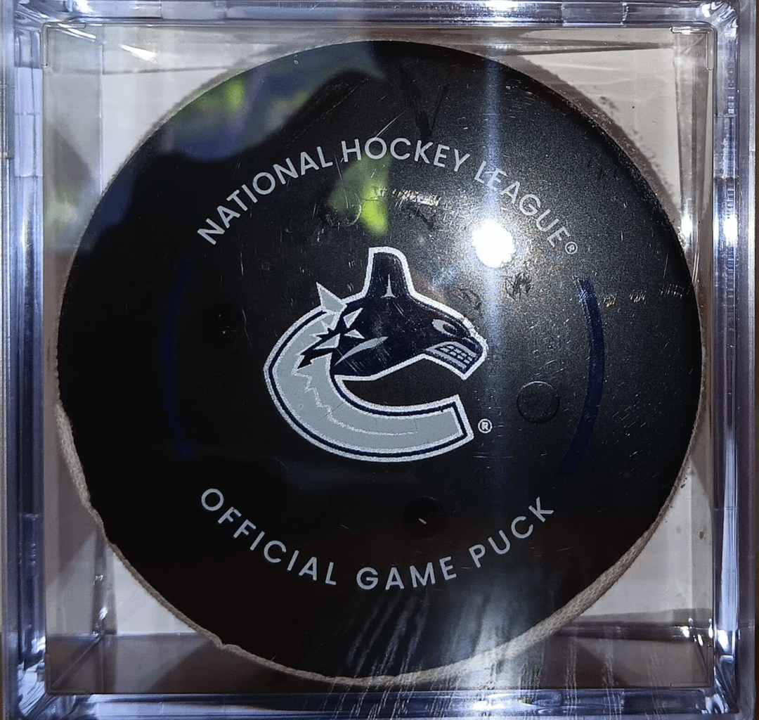 On December 5th 2023, when Canucks played against Devils it was the first time all three Hughes brothers (Quinn, Jack and Luke) played in the same game. Jack Hughes scored a goal in this game. This the game used goal puck to the 1st "Hughes Bowl".