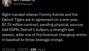 [Passan] Right-handed reliever Tommy Kahnle and the Detroit Tigers are in agreement on a one-year, $7.75 million contract