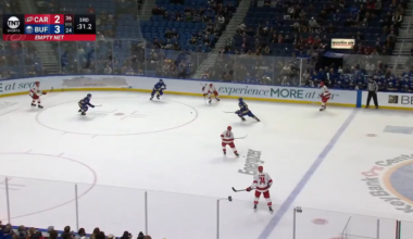 This is the funniest fucking thing I've ever seen. Ryan McLeod scores a hat trick goal because of a penalty committed on him on a breakaway with the goalie pulled, thus allowing Buffalo to score 1 goal in the 3rd period while recording 0 shots on net.