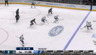 Captain Hedman catches a clearing puck up high in the 3rd. (NSFW Blood)