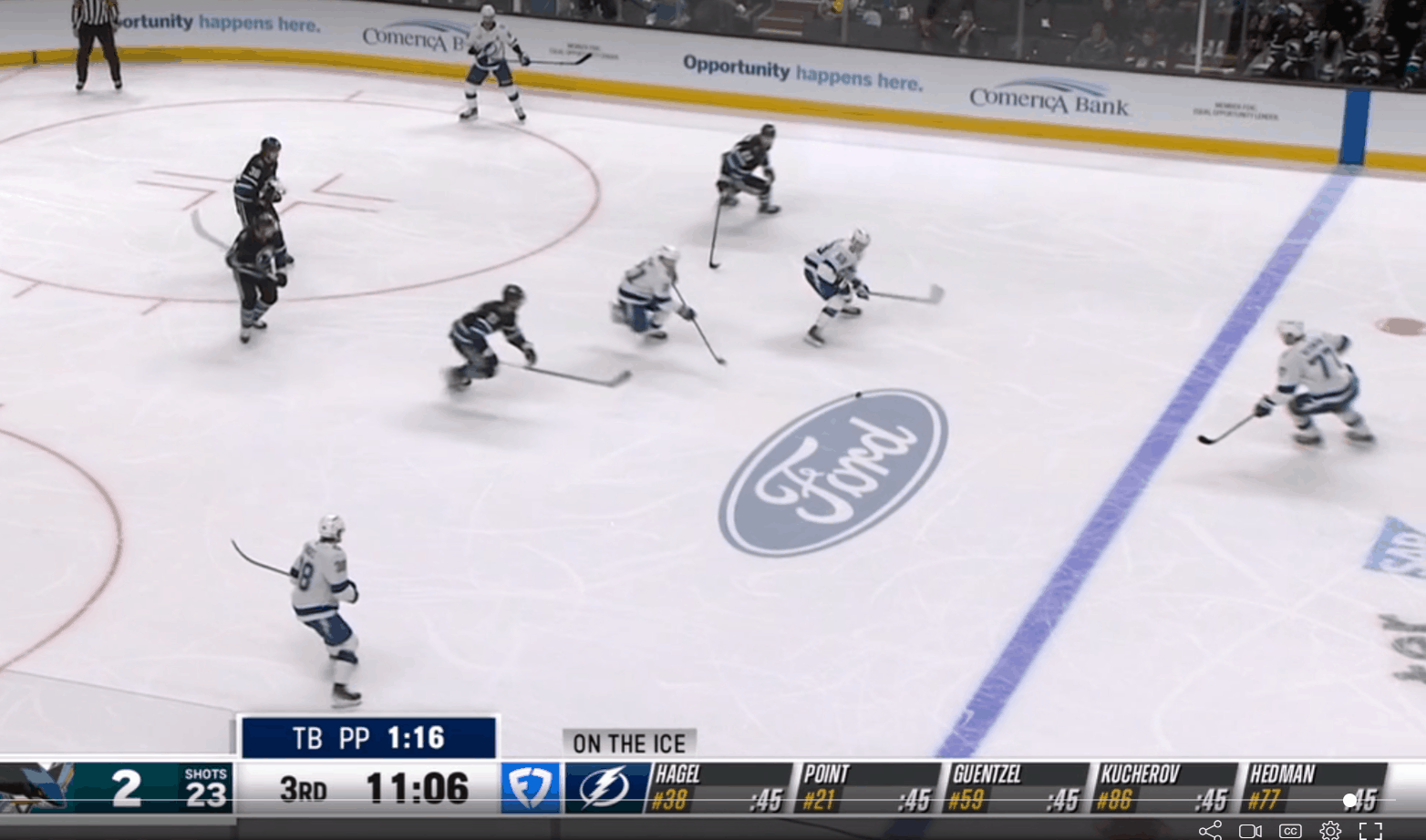 Captain Hedman catches a clearing puck up high in the 3rd. (NSFW Blood)