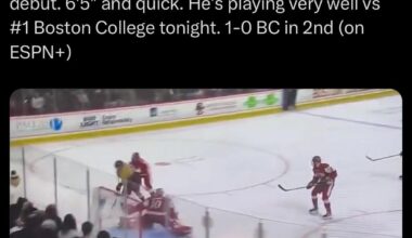 [Buccigross] Boston University has a goalie. Mikhail Yegorov, a 2nd from pick of the @NJDevils last summer, looks like a legit talent in his #cawlidgehawkey debut. 6'5" and quick. He's playing very well vs #1 Boston College tonight. 1-0 BC in 2nd (on ESPN+)