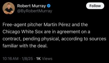[Murray] Free-agent pitcher Martin Pérez and the Chicago White Sox are in agreement on a contract, pending physical, according to sources familiar with the deal.