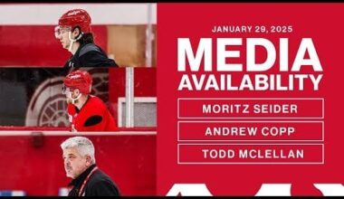 Moritz Seider, Andrew Copp, and Todd McLellan media availability Jan 29 2025