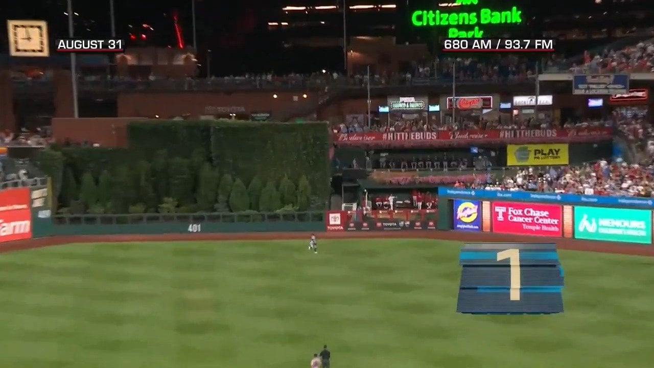 [MLB Network] .@MoneyyyMikeee nearly went over the wall to get this one 😂 His miraculous snag in Philadelphia is our #️⃣1️⃣ defensive play of 2024 🏆