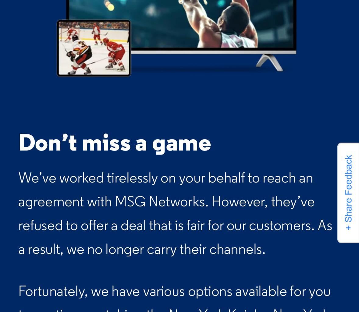 Optimum no longer carrying MSG Network? Is this real? Just got an email from Optimum this morning.