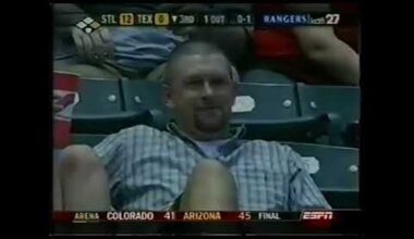 Classic Rangers Broadcast Moment: A fan jumps over a row of seats to steal a foul ball from a little kid and his mom, and the booth absolutely roasts him for it