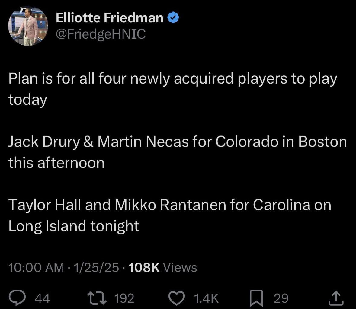 Count Hall and Rantanen for at least 1 each tonight