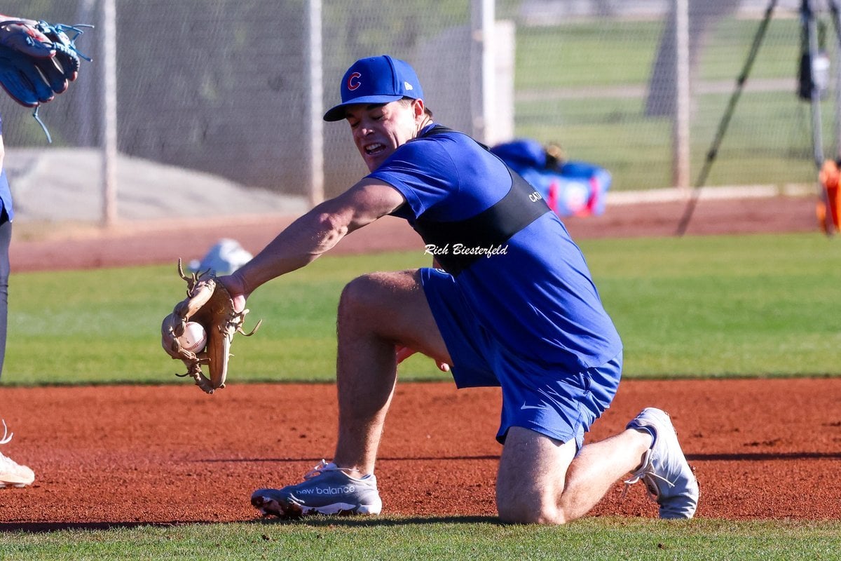 [Biesterfeld] The @Cubs Matt Shaw is in camp already and taking ground balls pretty much exclusively at 3rd base so far. The coaches from Team USA Premier 12 tourney talked about how good he looked at the position! #Cubs #CubsProspects @WatchMarquee