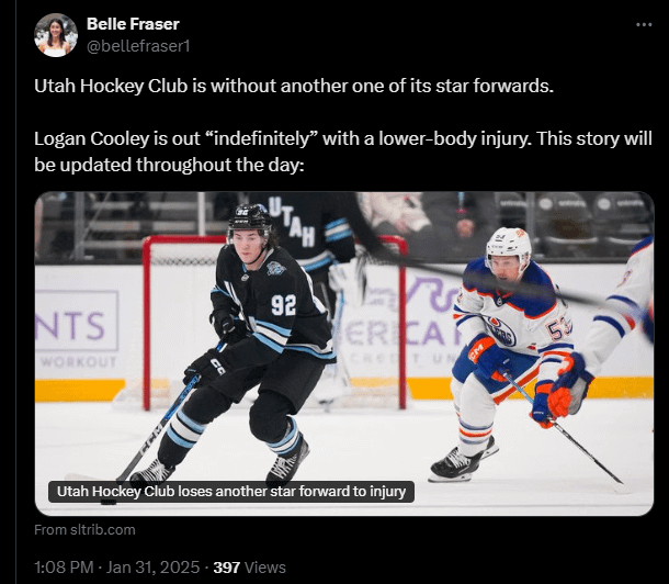 [Fraser] Logan Cooley Out "indefinitely" with a Lower-Body Injury