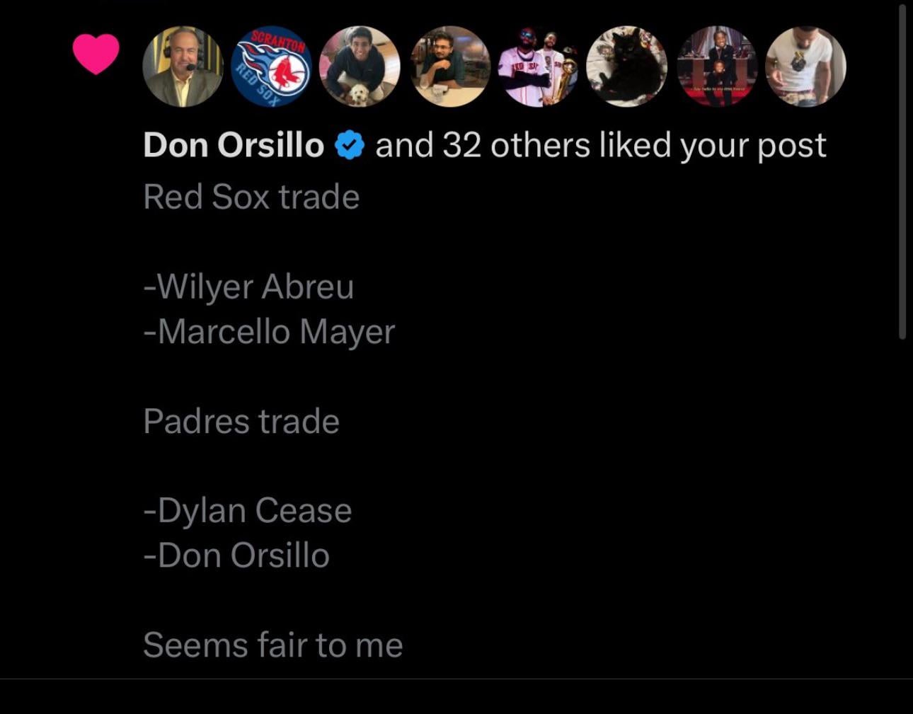 This hypothetical trade post Don Orsillo liked😤