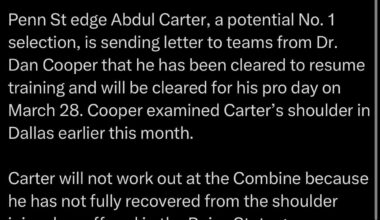 Abdul Carter will skip Combine workouts with apparent shoulder injury