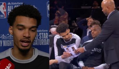 Victor Wembanyama reacts to getting disqualified with CP3 in Skills Challenge