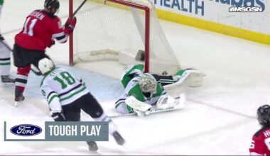 Jack Hughes scores a powerplay goal against the Dallas Stars