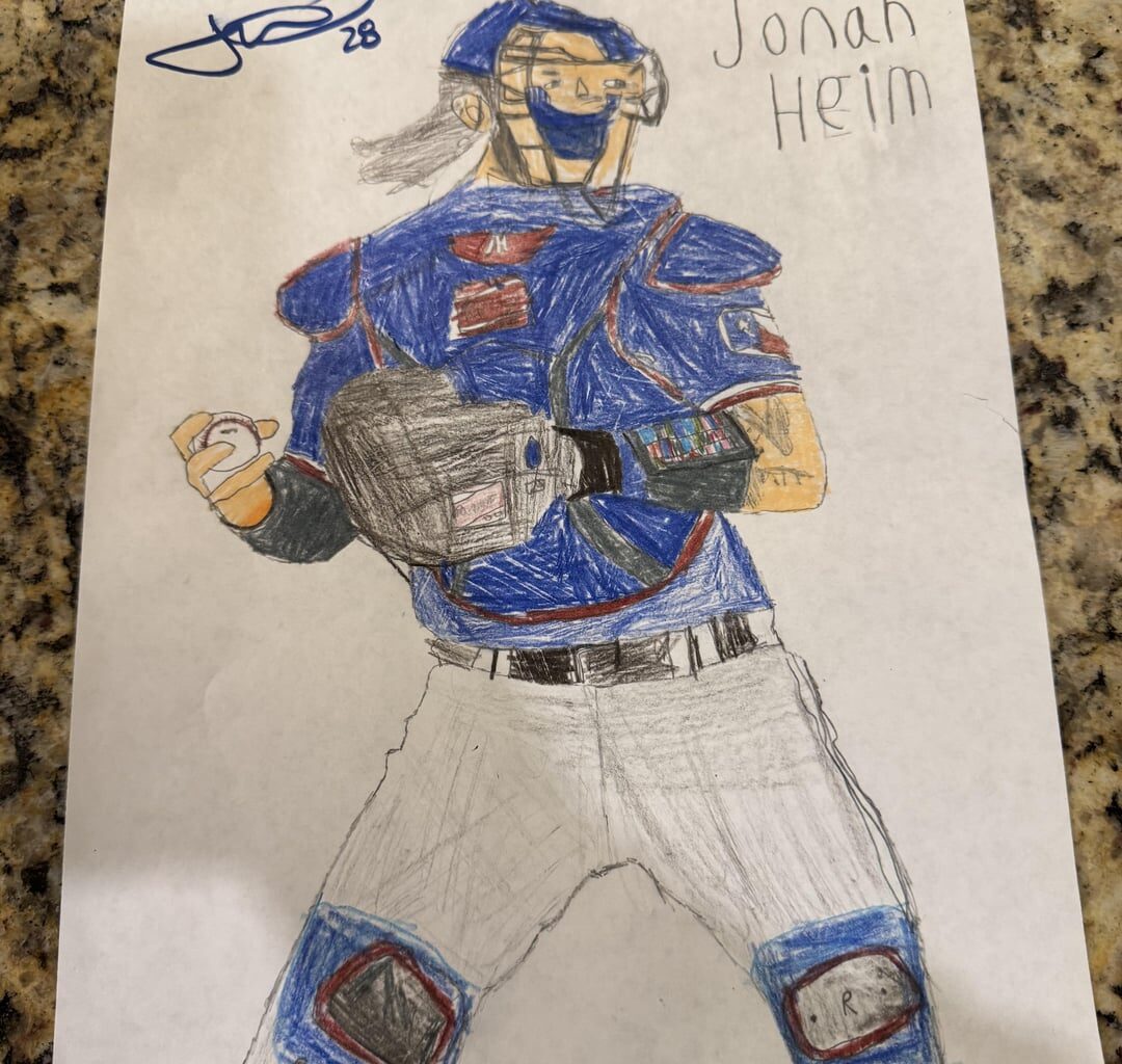 Jonah Heim and Dane Dunning signed my son’s drawings