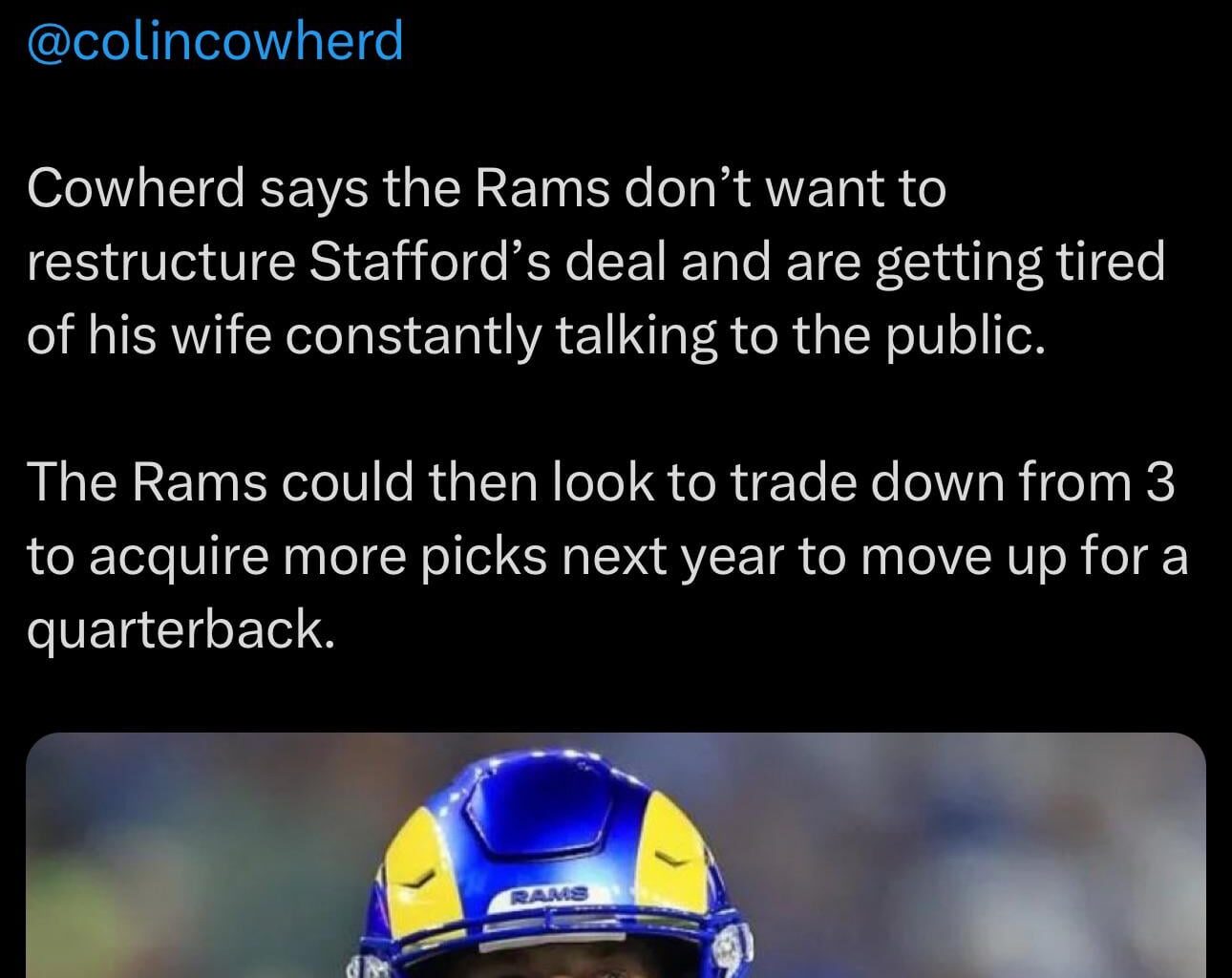 Rams shopping Matthew Stanford according to Colin Cowherd