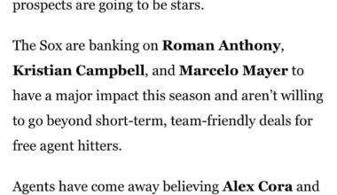 Per Sean McAdam, the Red Sox still want a middle of the order bat but haven’t been willing to go beyond short term commitments as they believe Kristian Campbell, Roman Anthony, and Marcelo Mayer are going to be stars and don’t want to block them.