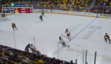 Max Plante(2nd round’24) scores for UMD in a 4-3 shoot out loss to #10 ASU
